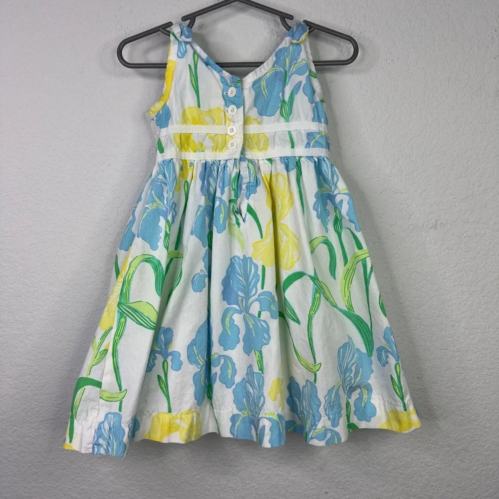 Lilly Pulitzer Bloomin Irises Dress Kid 2T Blue Yellow Floral Sleeveless Coastal